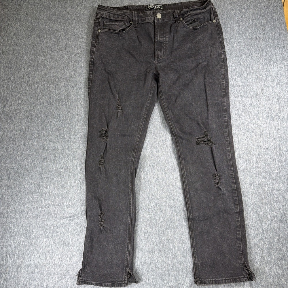 Fire‎ & Rain Jeans Mens 36x30 Distressed Faded Black Slim Straight Frayed Hem